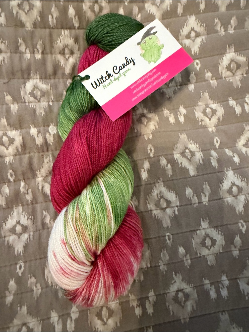 Witch candy Hand-Dyed yarn  - Pink, Green, White